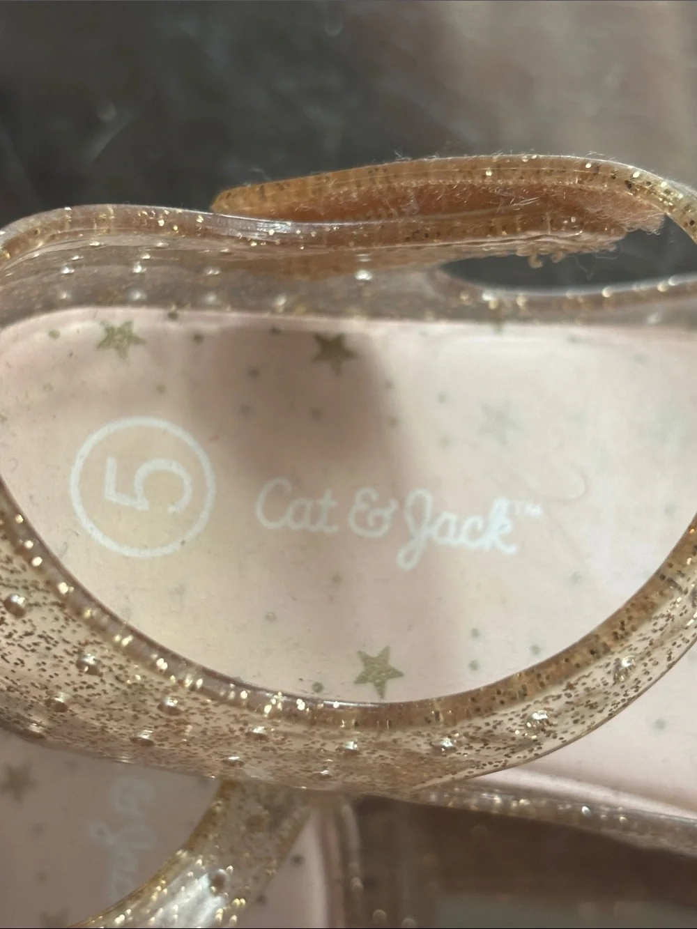 Cat & Jack Glitter Gold Mary Janes with Pink Ballerina Charm